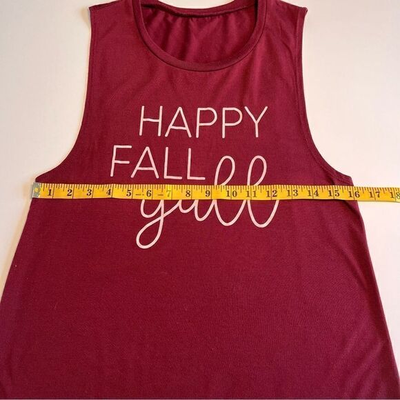 Women's Happy Fall Y'All Lightweight Maroon Autumnal Workout Muscle Tank Small - Picture 5 of 8